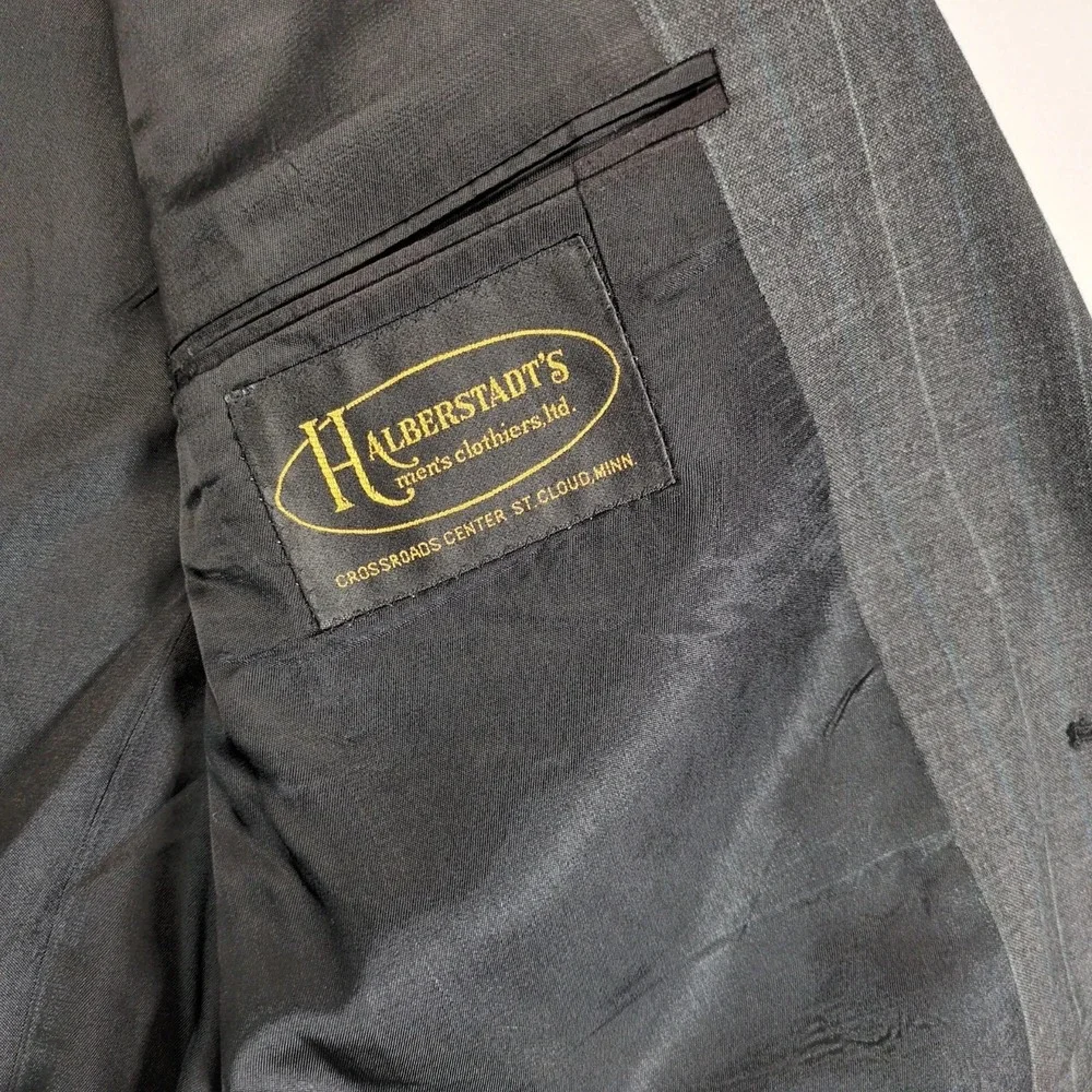 Vintage Perry Ellis Portfolio Charcoal Pinstripe Suit Jacket Mens‎ 42R Union USA